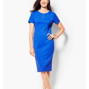 Talbots Sheath Pearl Detail Midi Blue Dress Size 4 NEW